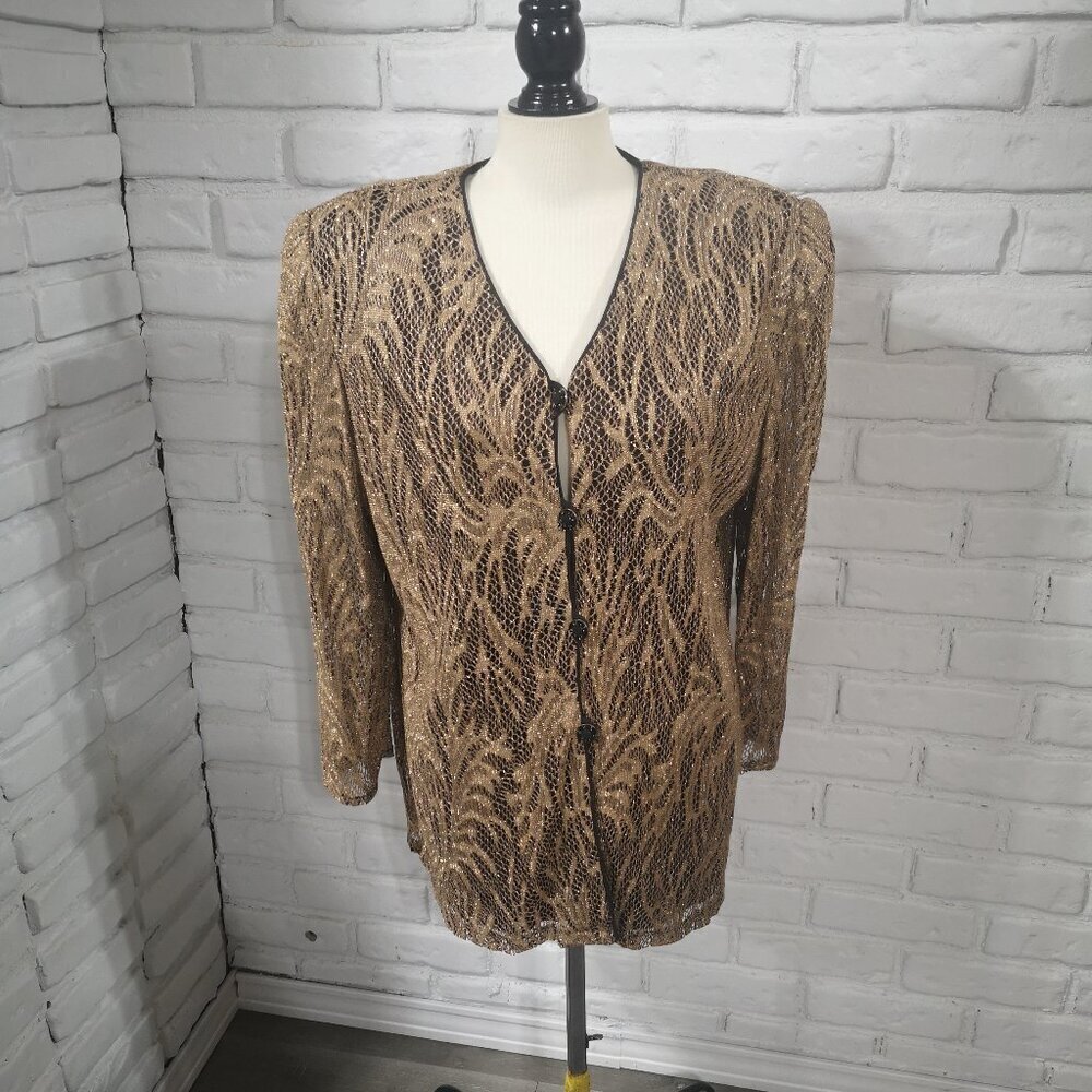 Vintage Tradition Ladies Size 16 Gold & Black Made in Canada Button Front Tunic